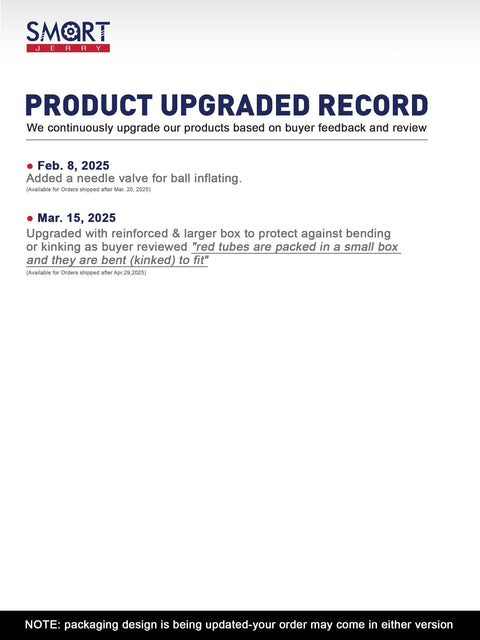 Smart Jerry product upgrade record sheet with logo, large heading Product Upgraded Record and update bullets