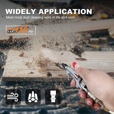 2 Way Connection Air Nozzle Blow Gun With Rubber Tip And One Quarter Inch Quick Fitting Air Compressor Blower in use