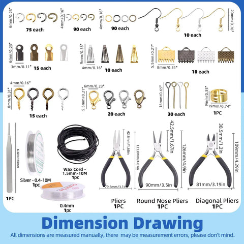 All In One Jewelry Making Kit With Pliers, Findings, Beading String And Copper Wire, 1468Pcs, includes necklace cord and tools.