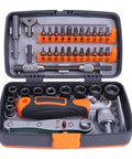 Two Way Ratchet Screwdriver Hand Tool Set With Plastic Toolbox Storage Case Socket Wrench And Repair Tools Kit