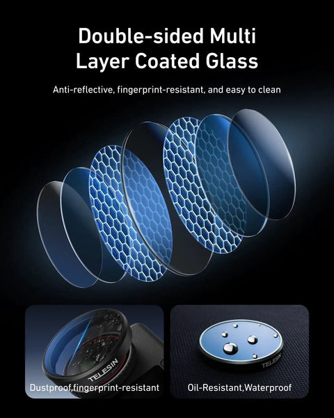 DJI Osmo Action 6 Filter Kit with variable ND, CPL UV lens filters, showing double-sided multi-layer coated glass design