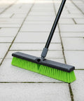 18 Inch Indoor Shop And Garage Push Broom With Soft Bristles on tile floor