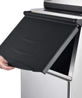 Close-up of black lid on Heavy Duty Modular Ice Maker With 275 Pound Storage Bin Delivering 500 Pounds Daily.