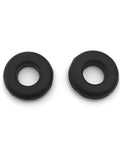 Universal Rubber Grommet Set, Two Inch Outside Diameter, Seven Eighths Inch Inside Diameter, Two Black Grommets on White Background