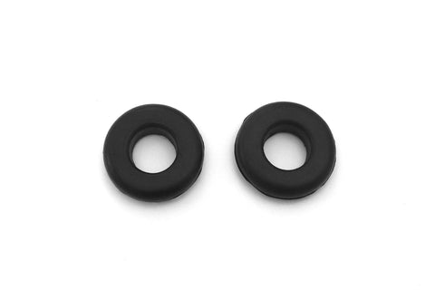 Universal Rubber Grommet Set, Two Inch Outside Diameter, Seven Eighths Inch Inside Diameter, Two Black Grommets on White Background