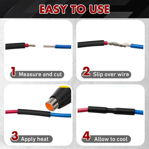 Heat Shrink Tubing Kit With 46.2 Feet Red And Black Dual Color 3 To 1 Adhesive Lined Shrinkable Wire Wrap installation steps