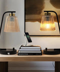 Amber Glass Bedside Lamps Set of 2 For Bedroom With USB Port, Dimmable Nightstand Lights In Vintage Brown Industrial Farmhouse Style