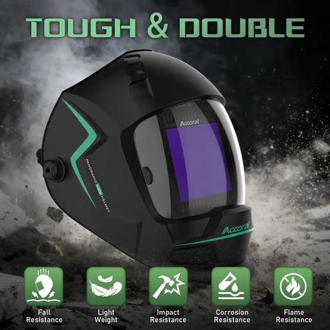 Large Viewing Hemispherical Welding Helmet With True Color Auto Darkening Four Arc Sensors Wide Shade in rugged setting