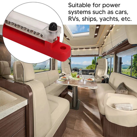 Six Terminal Bus Bar Power Distribution Block High Current 150A DC 48V Marine Grade Plated Brass With Cover in RV