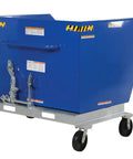 Built Tough Steel Tilting Hopper Forklift Skips Debris And Trash with 2000 lb load capacity in blue color.