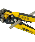 Heavy Duty Wire Stripper Tool With Fine Adjustment Screw For 0 To 6 Mm2 Cables Crimping Isolated And Non Isolated Cable Shoes Durable Yellow And Black Hand Tool For Pros And DIYers cutting a wire close-up