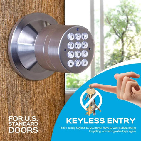 Keyless Electronic Keypad Entry Door Lock Smart Knob Kit With Automatic Locking And Battery Backup on wooden door
