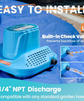 Half HP Pool Cover Pump With No Fuss Auto On Off Sensor, submersible sump pump with built-in check valve on pool cover