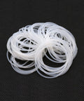 Pro Grade White Silicone O Ring Gasket Assortment Kit For Food Grade Sealing 2mm Cross Section 5 To 80mm Diameter 10 Or 50 Pieces, white silicone O-rings on black background