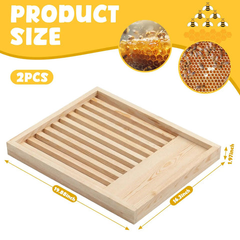 Two Pack Ten Frame Beehive Slatted Rack Kit shown in natural pine with dimensions 19.9 by 16.3 by 1.97 inches