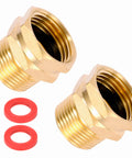 Two Pack Brass Garden Hose Adapter 3/4 GHT Female to 3/4 NPT Male Connector Brass Fitting With Rubber Washers visible