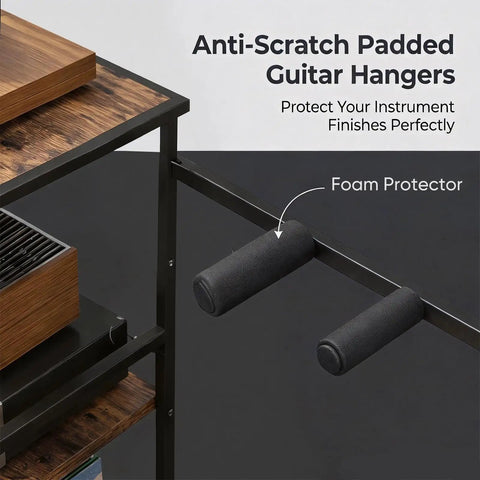 Foam-padded hangers on Guitar Stand For Multiple Guitars With 3 Tier Display Rack Holds Acoustic And Electric Guitars.