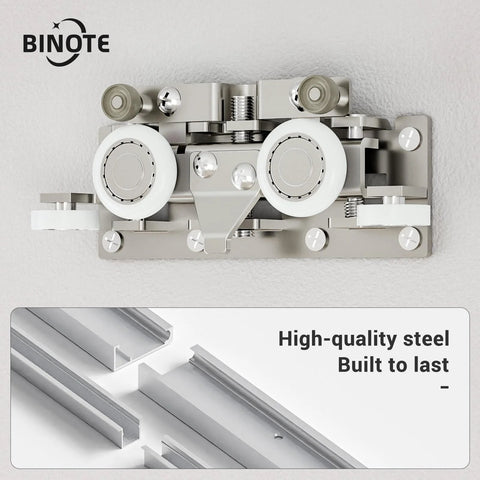 Close-up of 32 Inch Concealed Sliding Barn Door Hardware With Soft Close Mechanism Trackless Aluminum Hidden Track Kit