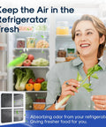 Woman smiling in front of open fridge using Refrigerator Air Filter Replacement For LT120F LG And Kenmore Elite 469918 9918.