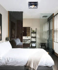Sleek Black Flush Mount Ceiling Light Square Fixture With Glass Shade And Industrial Metal Cage Two Light in modern bedroom.