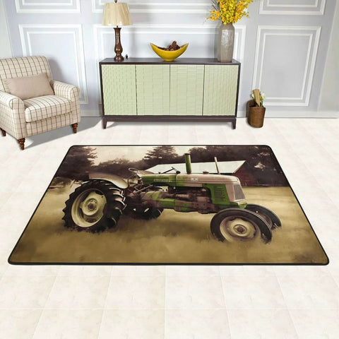 36x24 Inch Soft Non Slip Floor Mat With Comfy Old Tractor Photo Farm Design For Living Room And Office, Machine Washable