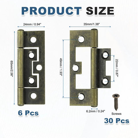 Six Piece Surface Mount Butterfly Hinges Hella Sturdy Solid Iron Build Killer Bronze Vibe Easy Install dimensions with screws