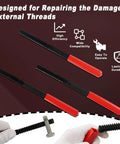 KUNGJUER 3-piece thread file set with red-handled black high-carbon steel files for metric and SAE threads (angled view)