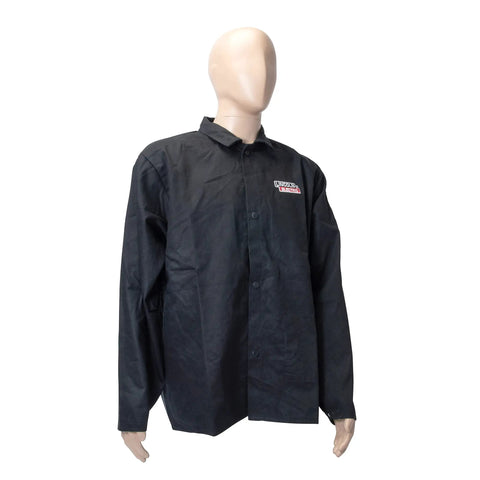 Black X Large Flame Resistant Welding Jacket With Cotton Nine Ounce Fabric, Worksite Ready, Heavy Duty Weld Gear