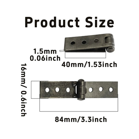 Dimensions of set of four folding butt hinges in silver stainless steel, 84mm long, 16mm wide, for cabinets and doors, 1.5mm thick