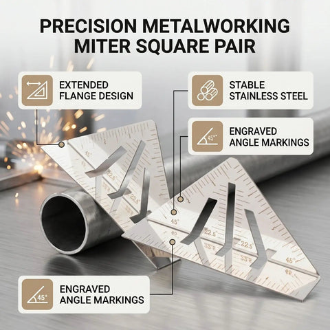 Stainless Steel 5 Inch Miter Square Ruler With Extended Flange For Precise Angle Marking On Round Pipes And Flat Surfaces