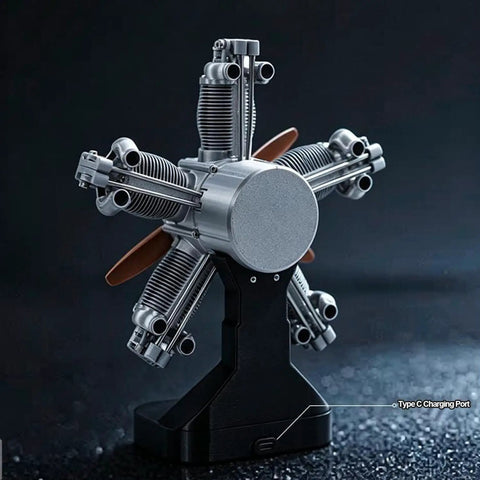 Five Cylinder Radial Engine Model Kit That Actually Runs With LED Lights 1:5 Scale Aircraft Engine 3D Printed Mechanical Assembly Toy on stand