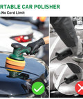 Cordless Car Buffer Polisher With Two 2000mAh Batteries And Charger in use on car hood, demonstrating cordless convenience.