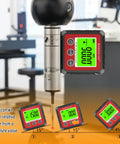 Straight Up Digital Angle Finder With Heavy Duty Magnetic V Groove Base And Bright Backlight for precise angle measurements in woodworking.
