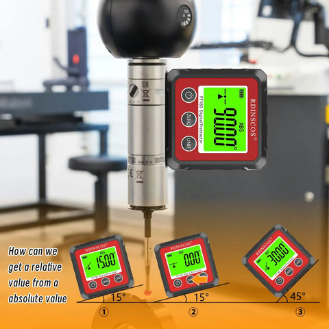 Straight Up Digital Angle Finder With Heavy Duty Magnetic V Groove Base And Bright Backlight for precise angle measurements in woodworking.