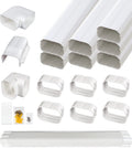 4 Inch W 25 Ft L PVC Decorative Line Set Cover Kit For Ductless Mini Split Air Conditioners And Heat Pumps, showing components