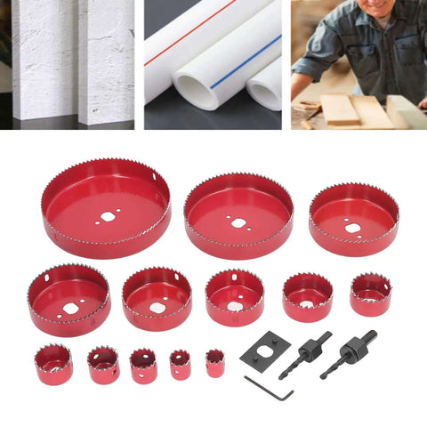 Heavy Duty 17 Pc Hole Saw Kit With Bi Metal Drill Bits For Woodworking And Metal Cutting Jobs Featuring Smooth Stable Operation To Slice Through Plastic Steel Fast Without Vibration Or Hassle In A Handy Carrying Case, red hole saw sizes and arbors