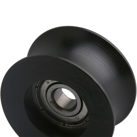 U-Groove Black Plastic Guide Pulley Wheel With Steel Bearing, 11mm Wide 3mm Deep, Heavy Duty Workhorse For Windows, Doors And Printers Roller, Max Load 77kg, Pack Of 4 Sets, black U-groove wheel close-up