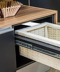 Heavy Duty Drawer Slides For Hidden Doors And TV Cabinets White Plastic One Piece Structure With Push To Open And Impact Reduction Smooth Gliding Drawer Track Guides Built To Last Bottom Mount 2 Pack installed on woven basket drawer