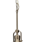 One Light Fresnel Glass Coastal Pendant In Brushed Nickel Finish For Indoor Kitchens And Bars Dope Industrial Coastal Lighting With Fresnel Lens Collection Perfect For Island Breakfast Nook Or Home Office, showing full hanging design with chain