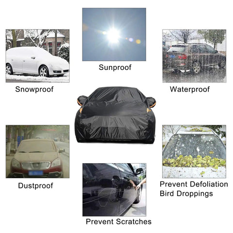 Image showing Full Car Cover For Sedans All Weather Waterproof Windproof Dustproof UV Protection Scratch Resistant Indoor.