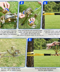 Step-by-step guide using a Zipline Tensioning Kit With Cable Winch And Grip, Heavy Duty Steel Wire Puller for backyard setup.