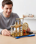Visible Steam Engine Demonstrator Model With Metal Construction For Hands On Learning Toy Classroom And Home Projects That Really Shows How Thermal Engines Work For Student Experiments, man using it