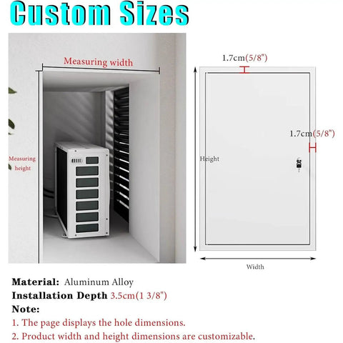 Measuring custom sizes for Lockable Aluminum Attic Access Door Straight Up Durable Rock Solid Soundproof Wall Panel.