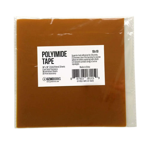 High Temp Kapton Tape Polyimide For 3D Printer Build Plate 10x10 Inches Pack Of 10 Sheets in packaging