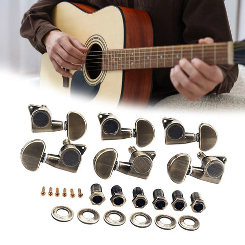 6 Pack Metal Guitar Tuning Pegs With Locking Machine Heads For Quick Dialed In String Tuning And Easy Replacement On Guitars Copper Alloy Precision Gear Tuner Set, 6-piece brass tuners