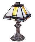 Mission Style One Light Accent Table Lamp With Tiffany Mica Shade In Bronze Dark Finish From Miniature Collection showing colorful glass details