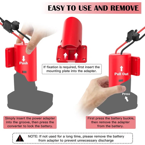Demonstration of 2 Pack 12V Battery Adapter For Power Wheels With Switch, Fuse, 12AWG Wire, Wire Terminal, Compatible With M12 Battery Series