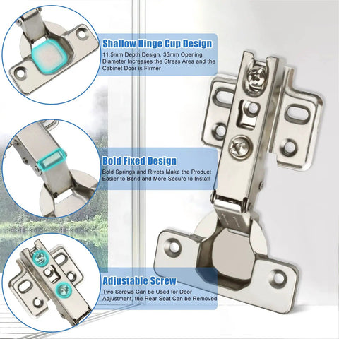 Close-up of 35mm Concealed Cabinet Hinges 2 Pack For Full Overlay Frameless Cabinets Rust Resistant Nickel Plated Cold Rolled Steel