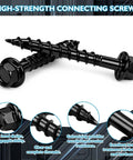 Black heavy duty joist hanger screws bulk 9 x 1-1/2 inch connector screws with one quarter inch hex head and washer on white background.