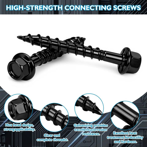 Heavy Duty Galvanized Connector Screws For Joist Hangers In Bulk Size Nine By 1-1/2 Inch Washer Head Fasteners For Framing And Construction, black hex head design.